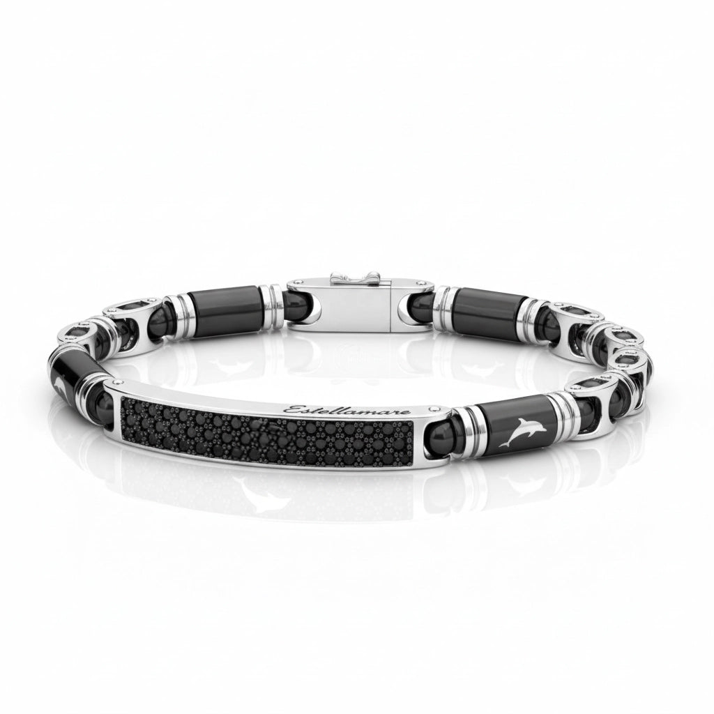 Linea Magnetica – Bracciale Estellamare in acciaio nero e argento