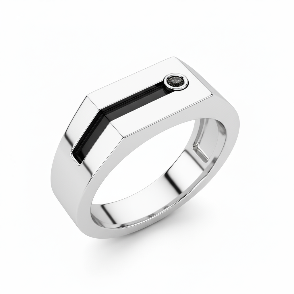 Orizzonte Notturno – Anello in Argento con Inlay Nero e Pietra Centrale