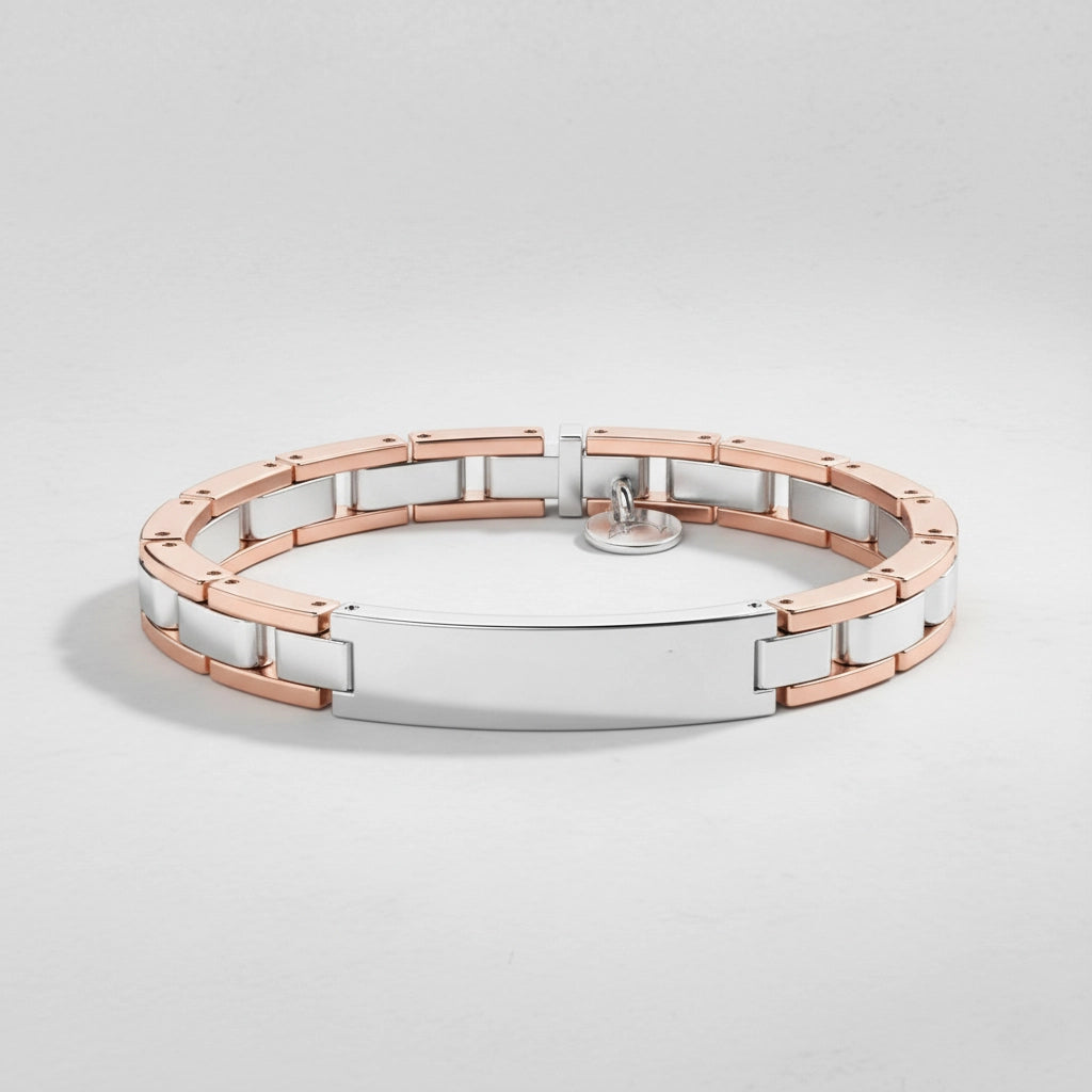 Dualità Lucente – Bracciale Estellamare in acciaio bicolore con placchetta centra