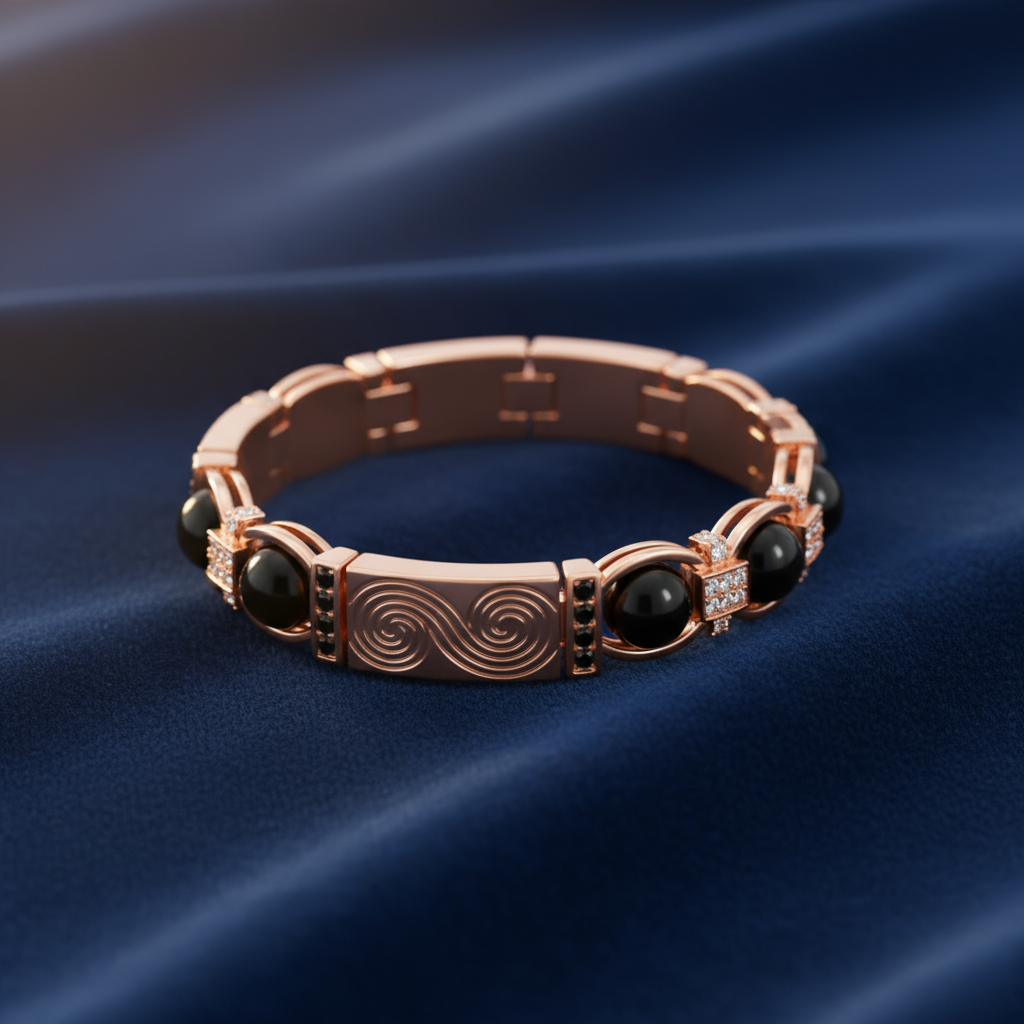 "Vortice d’Ambra" – Bracciale Estellamare in argento 925 IP rosé con onice nero