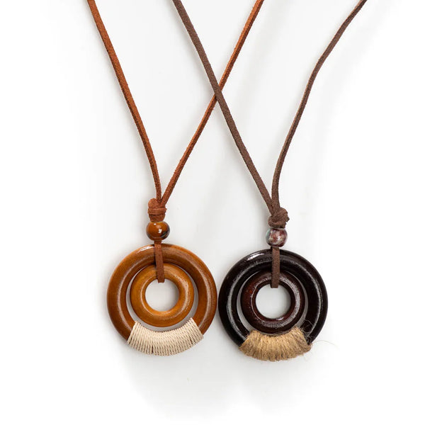 Collana Boho in Legno e Corda