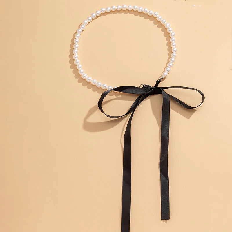 Collana Elegante Nastro e Perla