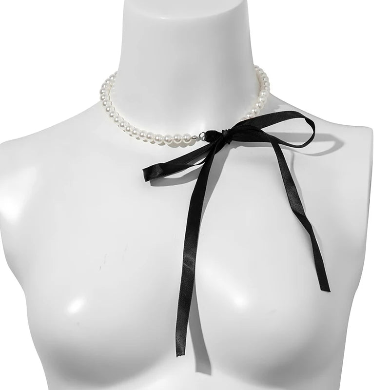 Collana Elegante Nastro e Perla