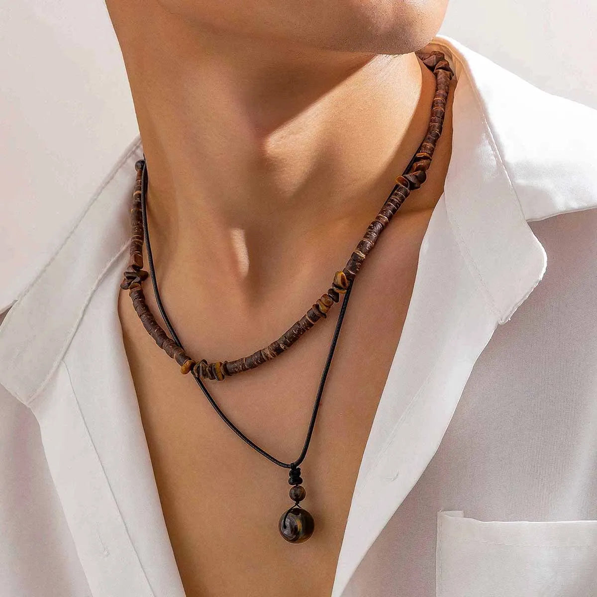 Collana Boho Chic Legno Uomo