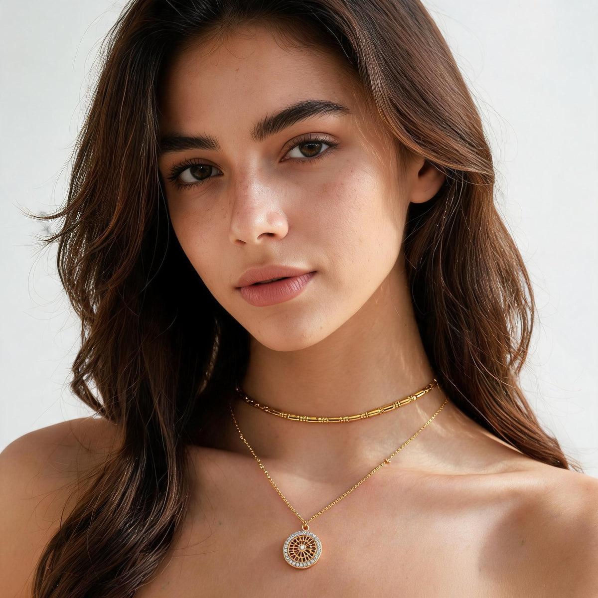 Chain Paired With Crystal Medal Pendant