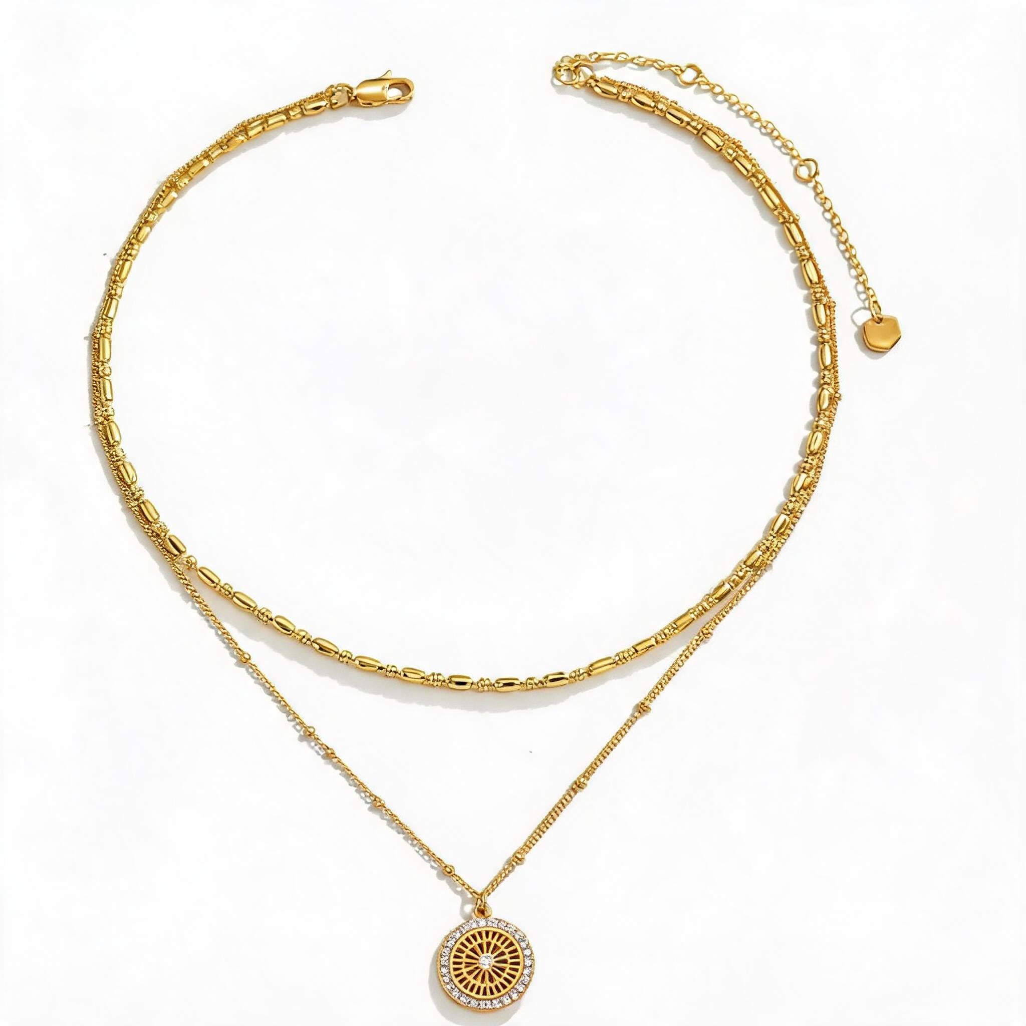 Chain Paired With Crystal Medal Pendant